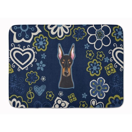 Carolines Treasures Blue Flowers Doberman Pinscher Machine Washable Memory Foam Mat BB5096RUG